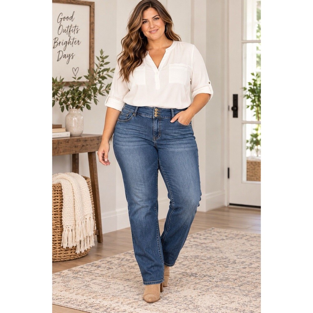 Torrid Denim Women’s 26R Blue Wash Stretch Triple Button Straight Leg Jeans Plus